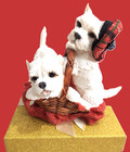 White Terrier Figurine Puppies In Basket W  Gift Box Adorable 