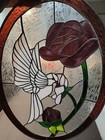 Vintage Oval Leaded Stained Glass Dove And Purple Rose Sun-catcher 20    X 14   