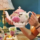 Elegant Bone China Teapot Set - English Tea Service  Dahlia Floral Design  37 Oz
