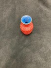 Vintage Chinese Florals Hand Carved Red Cinnabar Vase With Blue Enamel On Copper