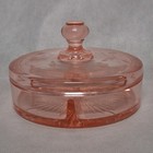 Pink Depression Glass Candy Nut Relish Dish 3 Part Divided Floral Lid Starburst