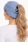 C c Exclusive Criss Cross Tail Ponytail Messy Bun Ribbed Knit Beanie Hat Cap