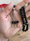 33 Bead Black Crystal Tasbih Prayer Beads Muslim Misbaha Islamic Rosary Silver