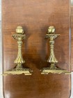 Vintage Pair Of Ornate Brass Square Footed Candlestick Holders
