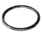 Vtg Black Cloisonn   Bracelet Enamel Flowers Bangle China 3 