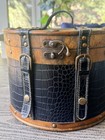 Vintage Half Moon Hat Box  Antique Style Faux Crock Vanity Case Trunk