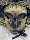 Full Size  Hand Painted Mask Wall Hanging Gold And Black Glittery 17    Long X 12