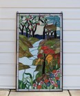 20 25  X 34 25  Tiffany Sty Stained Glass Window Panel Deer Drinking Water  Q446