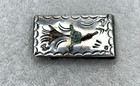 Vintage Silver Tone Turquoise And Coral Bird Native American Money Clip