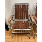 Vintage Redwood Folding Chair Pair Aluminum Lawn Mid Century Modern Metal Wood 2