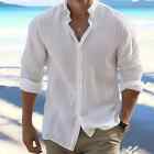 Button-up Shirt Mens Long Sleeve Cotton Linen T-shirt Casual Summer Beach  sale 
