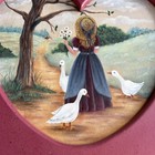 Vintage Folk Art Farm Country Geese Tole Painted Wood Heart Shaped 90s Unique