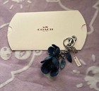 Nwt Coach Lg Blue Glitter Resin Flower Rose Charm Keychain