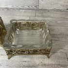Vintage 2 Pc Vanity Set Ormolu Glass And Gold Tone Filigree 1 Bottle And 1 Box