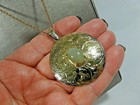 Vintage Sterling Silver Vermeil Siam Large Etched Jade Pendant W 24  12kgf Chain
