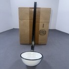 Vintage White And Black Enamelware Ladle Water Dipper  Enamel Coated Metal  15 