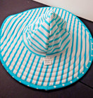 Ruffle Butts Reversible Floppy Sun Swim Hat Teal White Stripes Dots Size 12m-2t
