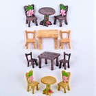 Fairy Garden Miniature Furniture 12 Pc  Table   Chairs Rustic Wood Look
