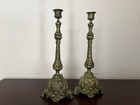 Pair Of Vintage French Footed Brass bronze Ornate Candlestick Holders 13   