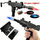 Refillable Tactical Uzi Style Windproof Butane Lighter  Adjustable Flame  black 