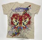 Authentic New Vintage Men s Ed Hardy V-neck T-shirt Beautiful Ghost Beige L-2xl