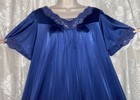 Vtg L Xl  Shadowline Deep Navy Blue Knee Length Nightie Nightgown Gown W Lace