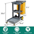 Janitorial Cleaning Cart On Wheels 3-shelf Commercial Plastic Yellow 2 Bag Gray