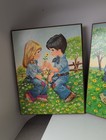 Vtg Artwork By Wm Otto On Wood Plaque Wall Decor Hippie Retro Boho 1970s Set 