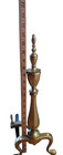 Vintage Pair Of  Brass Top Fireplace Andirons Fire Dogs Cast Iron English Bellow