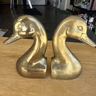 Vintage Set Of Two Solid Brass Duck Head Book Ends