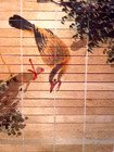 Vintage Chinese Bamboo Slat Wall Scroll Hanging Art Birds Peonies Asian Caligrap