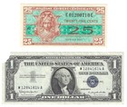     two Notes-one Money     usa-mpc-  25-series 521   1957b  1 Silver Cert