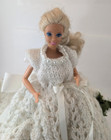 Barbie Doll Vintage Crochet Handmade White Wedding Dress Barbie Doll   Stand