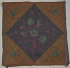 Vintage French 14x14 Floral Poppy Tapestry     Lattice Border Wall Hanging Art