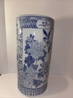 Vintage Umbrella Stand Blue And White Greek Key Chinoiserie Birds Chinese 18   