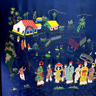 Handmade Vietnamese Silk Embroidery Art Ha Long Bay Festival Scene 35x29 Framed
