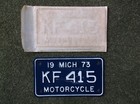                         Michigan  1973   Motorcycle  License Plate  Mint  Harley Davidson