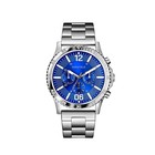 Men s Sport Chronograph Quartz Watch - Silver Tone Stainless Steel  Blue Dial
