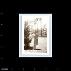 Old Vintage Photo Solo Leggy Woman In Dress Trees Yard Antique Photograph