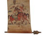 Vintage Persian Leather Scroll Painting Wall Hanging Riders Horses 12x15