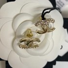 Chanel Crystal Cc Logo Stud Gold Earrings
