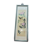 Vtg Japanese Silk Painting Bird Peony Flower Signed Framed Asian Art 18x6
