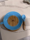 Avanchy Baby Plate Divided Bamboo Toddler Food With Blue Silicone Spoon Bpa Free