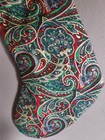 Green Floral Pattern Christmas Stocking With Bell   Bow     Red Top     Unmarked 
