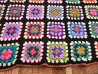 Granny Square Crochet Afghan Blanket Throw Roseanne Style 60x48 Multicolor Black