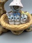 Vintage Anthropomorphic Owl bird Family On Tree With Nest Pottery Bisque Kitsch