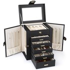 Kendal Black 6-layer Large Leather Jewelry Box Watch Jewelry Organizer W  Mirror