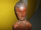 Vintage Large Hand Carved Hard Wooden Man Sculpture Holding A Book