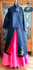 L-xl Vintage Korean Durumagi Hanbok Coat Navy Jacquard Original Box Bag Scarf