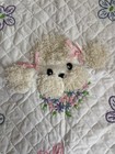 Vintage Baby Crib Quilt Blanket Poodle Silky Nylon White Floral Needlepoint
